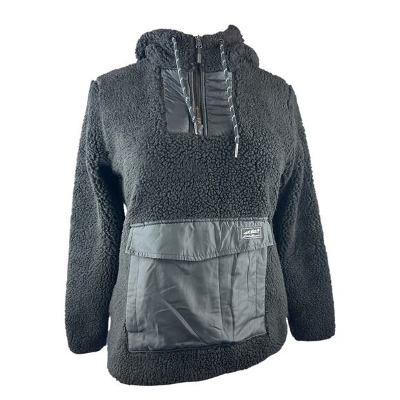 NWT Eddie Bauer Chilali Hooded Fleece Anorak Pullover Black Women's Size Small - Picture 3 of 13